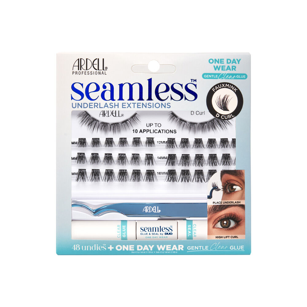 Ardell Extensions de cils courbure D + colle et fixateur transparents 1 jour pour application invisible sous les cils 4.5g