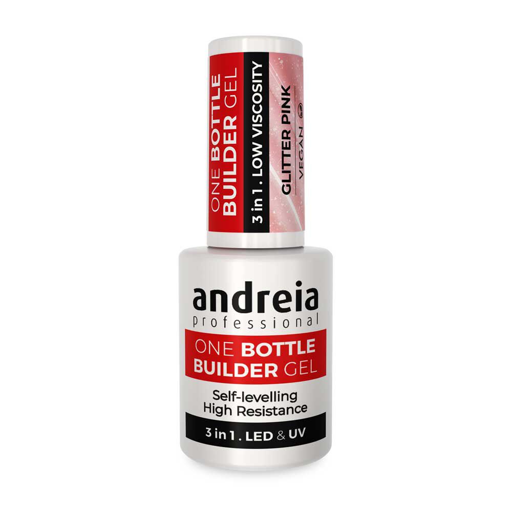 Andreia Professional One Bottle Builder Gel 3 in 1 - Faible Viscosité Paillettes rose 14ml